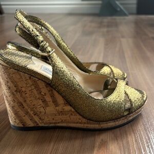 Jimmy Choo Amely 80 metallic cracked-leather cork wedge sandals